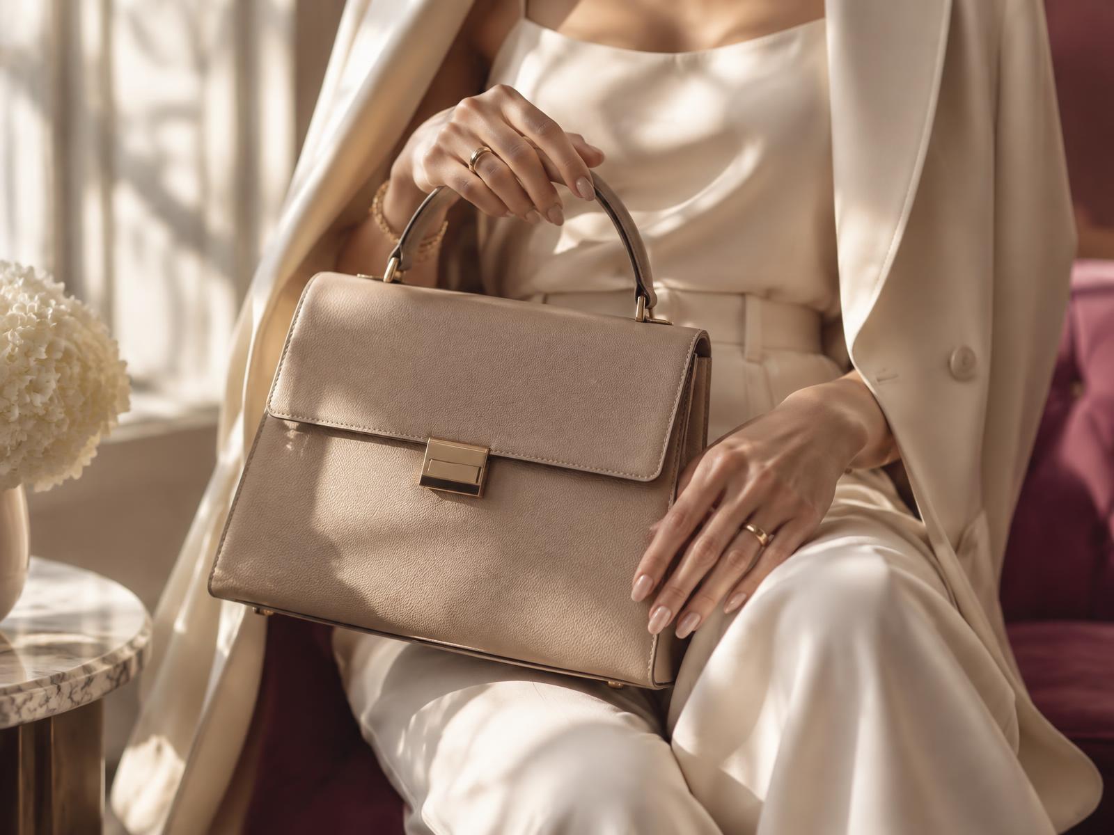Designer handbag and fine jewellery styled in soft daylight